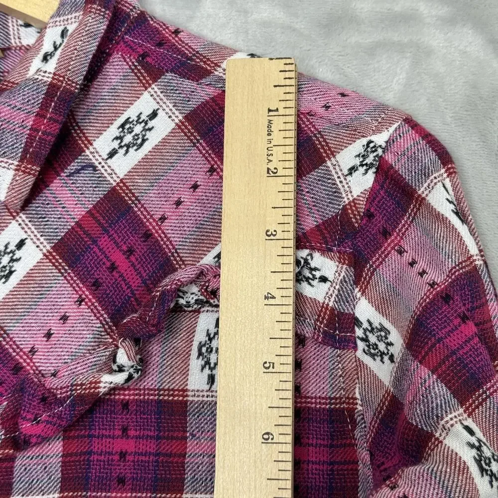 Wrangler Shirt Girls XXL Pink Plaid Western Pearl Snap Long Sleeve Ruffle Trim